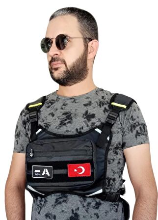 Motorcu Göğüs Çantası Reflektörlü Su Geçirmez Kan Grubu Seçenekli