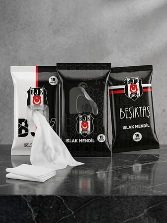 BakGelAl Beşiktaş BJK Lisanslı Islak Mendil – Siyah Beyaz Kara Kartal Taraftar Mendili 1 Adet