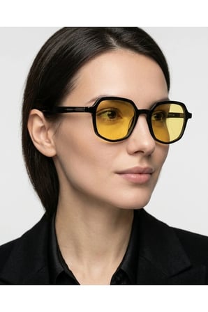 Benx Sunglasses Sarı Camlı Polarize BXGÜNŞ9052-06 Güneş Genç Geometrik Çerçeveli