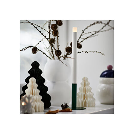 LED'li şamdan, yeşil-beyaz, 35 cm, pilli
