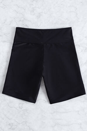 Kadın Siyah Önden Bağcıklı Deniz Şortu - Siyah - L-XL