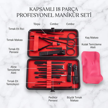 BakGelAl 18 Parça Profesyonel Manikür Pedikür Seti – Tırnak Bakım, Cımbız, Makas ve Kişisel Bakım Seti Kutulu