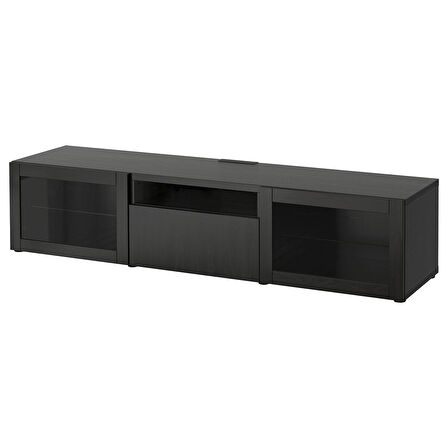 Tv sehpası, venge-siyah-kahverengi-şeffaf cam, 180x42x39 cm, LAPPVIKEN/SINDVIK, çıt çıt raylı