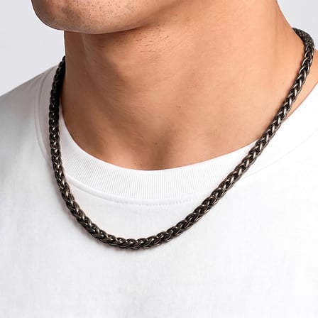 💎 Premium Parlak ve Şık Hasır Örgü Erkek 316L Çelik Kolye 6mm 55cm 3183ECK031 - Siyah Renk