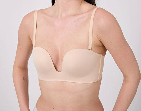 Freshness MSF05 Destekli V Dekolte Lazer Kesim Sütyen - Ten - XL