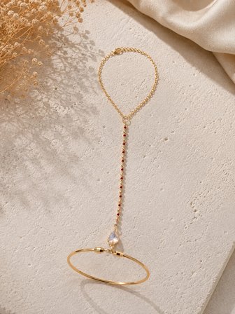 💎 Premium Parlak Gold Renk Şık Damla Taş Figürlü Kadın 316L Çelik Şahmeran Bileklik (22cm)