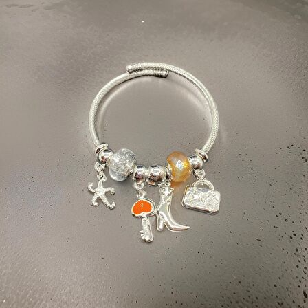 Gökkuşağı ve Lüks Charmlı Gümüş Renk 316L Antialerjik Çelik Kadın Pandora Bileklik