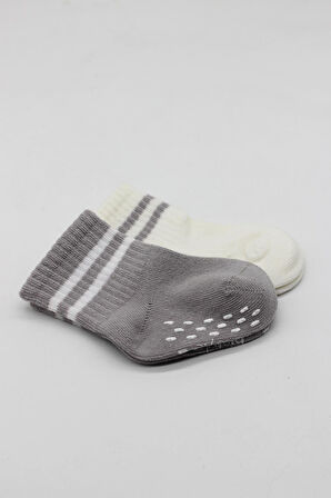 Bistyle Çemberli Kaymaz Soket Çorap 2'Li BS10125 Gri Ekru