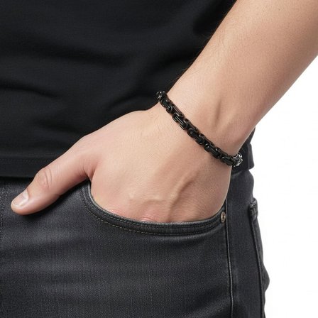 💎 Premium Kral Çelik Zincir Bileklik 5mm 3183CZB2D4 - 20 cm - Siyah Renk