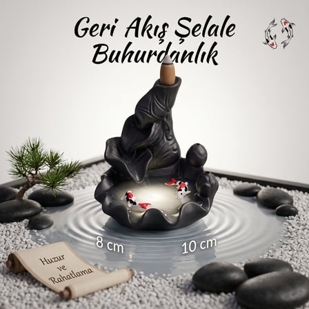 BakGelAl Koi Balığı Figürlü Geri Akış Şelale Tütsülük – Seramik Dekoratif Buhurdanlık ve Konik Tütsü Standı