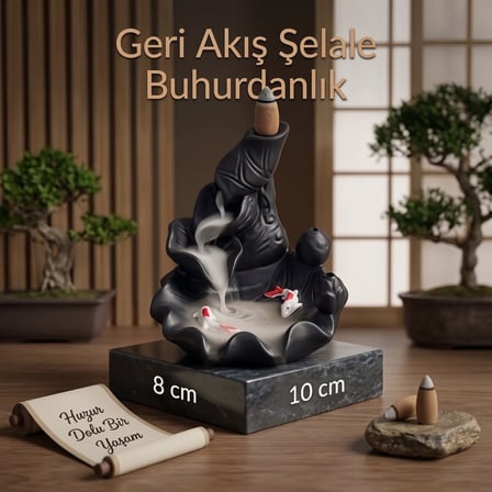 BakGelAl Koi Balığı Figürlü Geri Akış Şelale Tütsülük – Seramik Dekoratif Buhurdanlık ve Konik Tütsü Standı