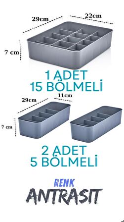 ORGASET 3'lü Düzenleyici Antrasit,  mutfak, banyo, ofis, yatak odası, makyaj masası organizer set