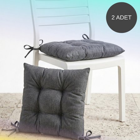 Antrasit Bağcıklı Sandalye Minderi - 45x45 Cm Pamuk Polyester Kumaş Kırpıntı Süngerli Bahçe ve Mutfak Sandalye Minderi