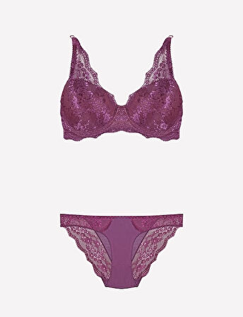 Nurteks 4340 Desteksiz Dantelli Sütyen Takım - Mor - 85B