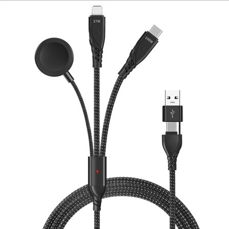 3 in1 Apple watch +type-c lightning 3 lü 100w a kadar hızlı şarj kablosu aynı anda 3 cihaz