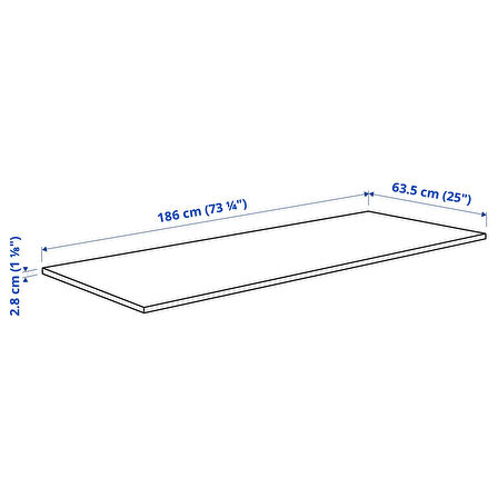 Tezgah, siyah-laminat, 186x63,5x2,8 cm