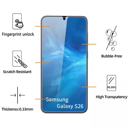 Samsung Galaxy S26 ile Uyumlu Ekran Koruyucu Şeffaf Temperli Kırılmaz Cam Ekran Koruyucu 2 Adet