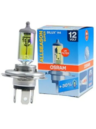 AMPUL H4 12V 55 / 60W TIRNAKLI FAR (43T) / (COLORMATIK %30 FAZLA ISIK) SARI DORT MEVSIM