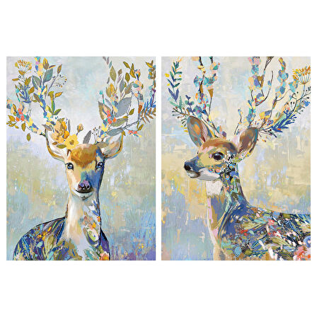 Resim, çok renkli, 50x70 cm, 2 adet, Renkli geyik