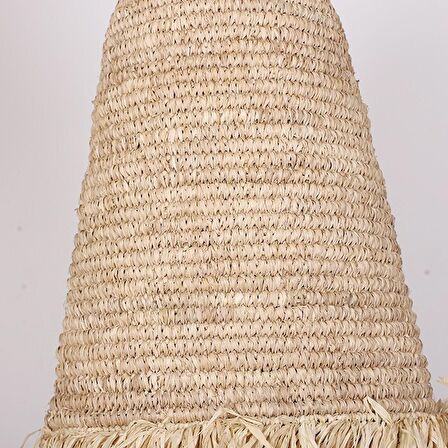 Bambu & Hasır Saçaklı Handmade Salon Yatak Odası Antre Dekoratif Sarkıt Avize, Aydınlatma 37x100cm