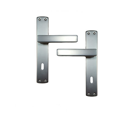 Lusso İnox Aynalı Oda Kapı Kolu ve 40X23mm Saten Oda Gömme Kilit Set