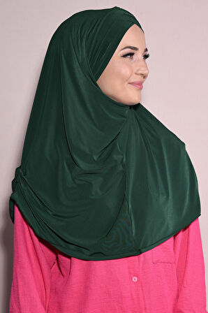 Hazır Tesettür Pileli 3 Bantlı Sandy Hijab Zümrüt Yeşili - Zümrüt