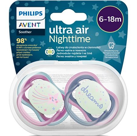 Philips Avent Ultra Air Night Karanlıkta Parlar Gece Emziği 6-18 ay Kız