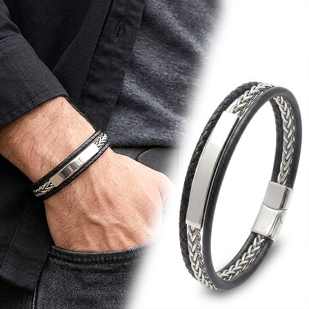 💎 Premium Özel İsim Yazılabilir Orijinal Deri 316L Çelik Zincir Erkek Bileklik 31836B2D1 (21 cm)