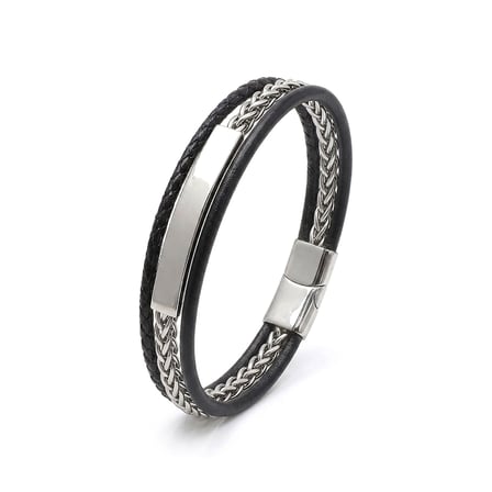 💎 Premium Özel İsim Yazılabilir Orijinal Deri 316L Çelik Zincir Erkek Bileklik 31836B2D1 (21 cm)