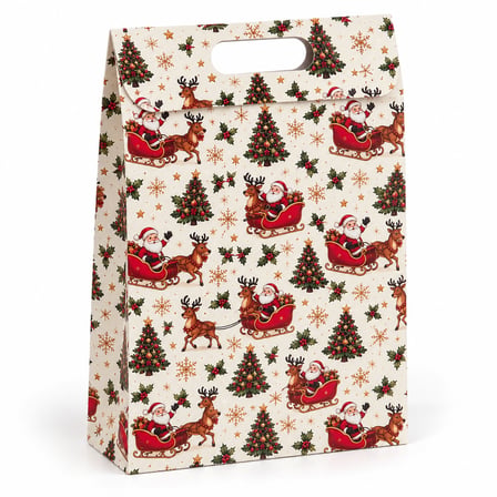 BakGelAl 2'li Yılbaşı Hediye Çantası Seti 24x35x9 cm – Noel Baba ve Geyik Desenli Büyük Boy Yeni Yıl Hediye Paketi