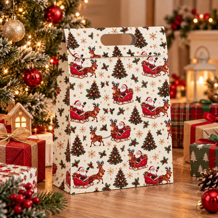 BakGelAl 2'li Yılbaşı Hediye Çantası Seti 24x35x9 cm – Noel Baba ve Geyik Desenli Büyük Boy Yeni Yıl Hediye Paketi