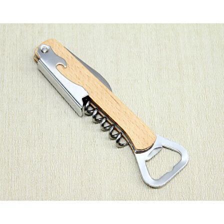 Ahşap Paslanmaz Çelik Tirbuşon Açacak  