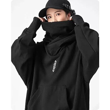 Ninja Modelli Maskeli Kapüşonlu Sweatshirt - Siyah