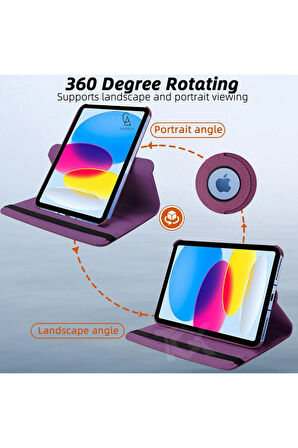 Apple iPad A16 11.nesil (A3354-A3355) Dönebilen Tablet Kılıfı + Ekran Koruyucu + Tablet Kalemi