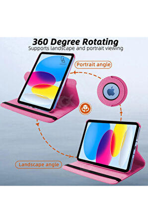Apple iPad A16 11.nesil (A3354-A3355) Dönebilen Tablet Kılıfı + Ekran Koruyucu + Tablet Kalemi