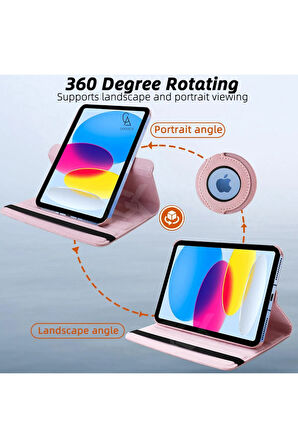 Apple iPad A16 11.nesil (A3354-A3355) Dönebilen Tablet Kılıfı + Ekran Koruyucu + Tablet Kalemi