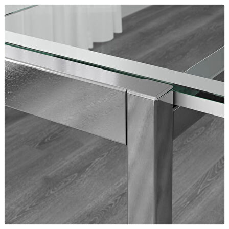 Açılır yemek masası, şeffaf-krom kaplama, 4-6 kişilik, açılabilir, 125/188x85 cm