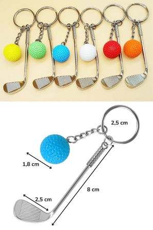 BakGelAl Golf Temalı Anahtarlık – Renkli Golf Topu ve Sopa Figürlü Metal Anahtarlık Hediyelik Aksesuar