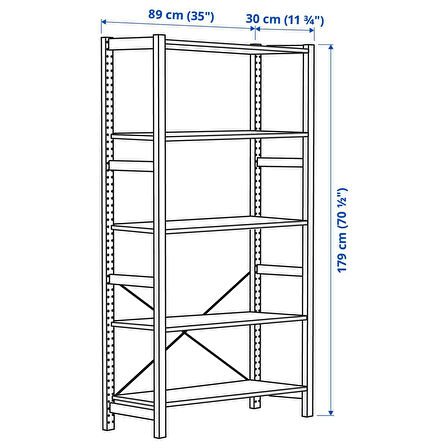 Raf ünitesi, çam, 89x30x179 cm