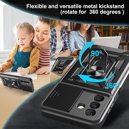 Samsung Galaxy A27 ile Uyumlu Kılıf Magnetik Standlı Kamera Korumalı Sürgülü Kapak