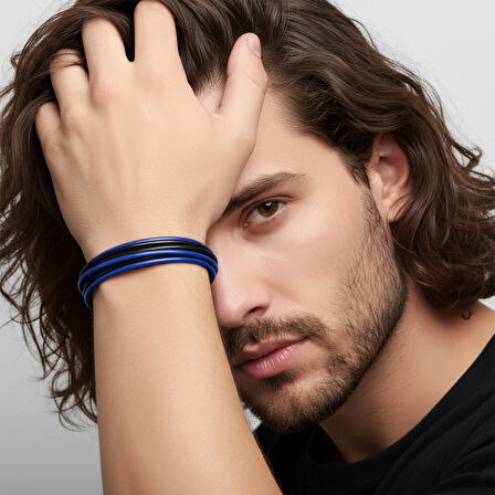  FM Erkek Bileklik | Mavi Siyah Çoklu Katmanlı Tasarım 31833B13D4 