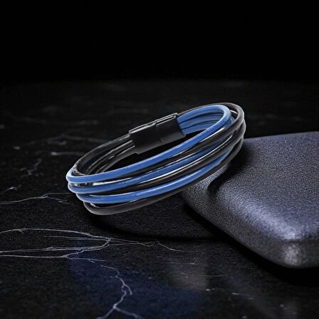  FM Erkek Bileklik | Mavi Siyah Çoklu Katmanlı Tasarım 31833B13D4 