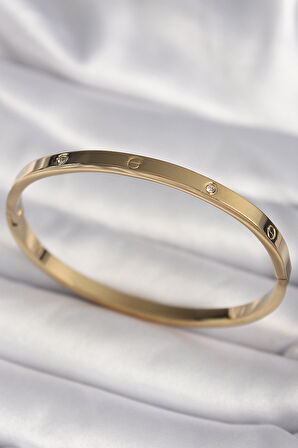 316L Çelik Gold Renk Zirkon Taşlı Cartier Model Kadın Bilezik - Lisinya
