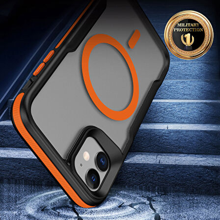 Apple iPhone 12 Uyumlu Kılıf Magsafe Wireless Şarj Özellikli Şerit Tasarımlı Kılıf Kapak