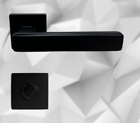 Lusso Siyah Kare Rozetli WC Kapı Kolu ve 45X18mm Siyah WC Gömme Kilit Set