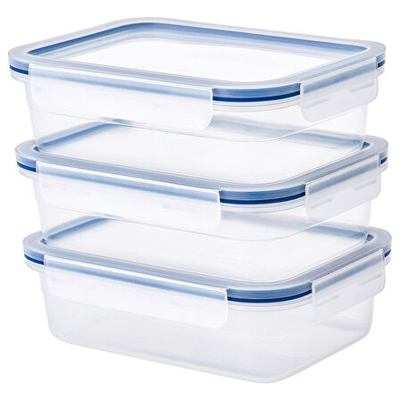Plastik saklama kabı seti, şeffaf, 1 lt, kare-dikdörtgen, 3 parça