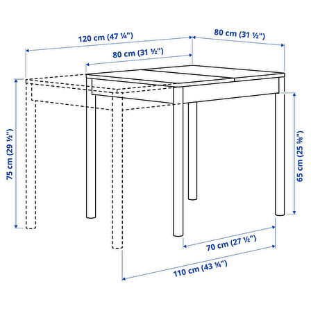 Açılır mutfak masası, kırık beyaz, 2-4 kişilik