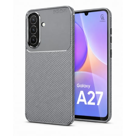 Samsung Galaxy A27 Uyumlu Karbon Tasarım Silikon Telefon Kılıfı ve Temperli Cam Ekran Koruyucu