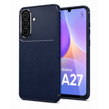Samsung Galaxy A27 Uyumlu Karbon Tasarım Silikon Telefon Kılıfı ve Temperli Cam Ekran Koruyucu