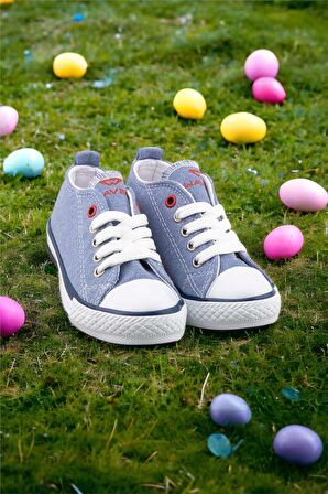 Unisex Erkek Kız Çocuk Keten Kısa Convers Modeli Bağcıklı Spor Ayakkabı MAVİ